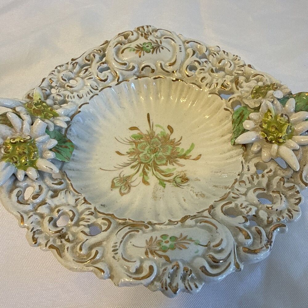Italian Fine Porcelain Serving Bowl Made in Italy with procelain Flowers